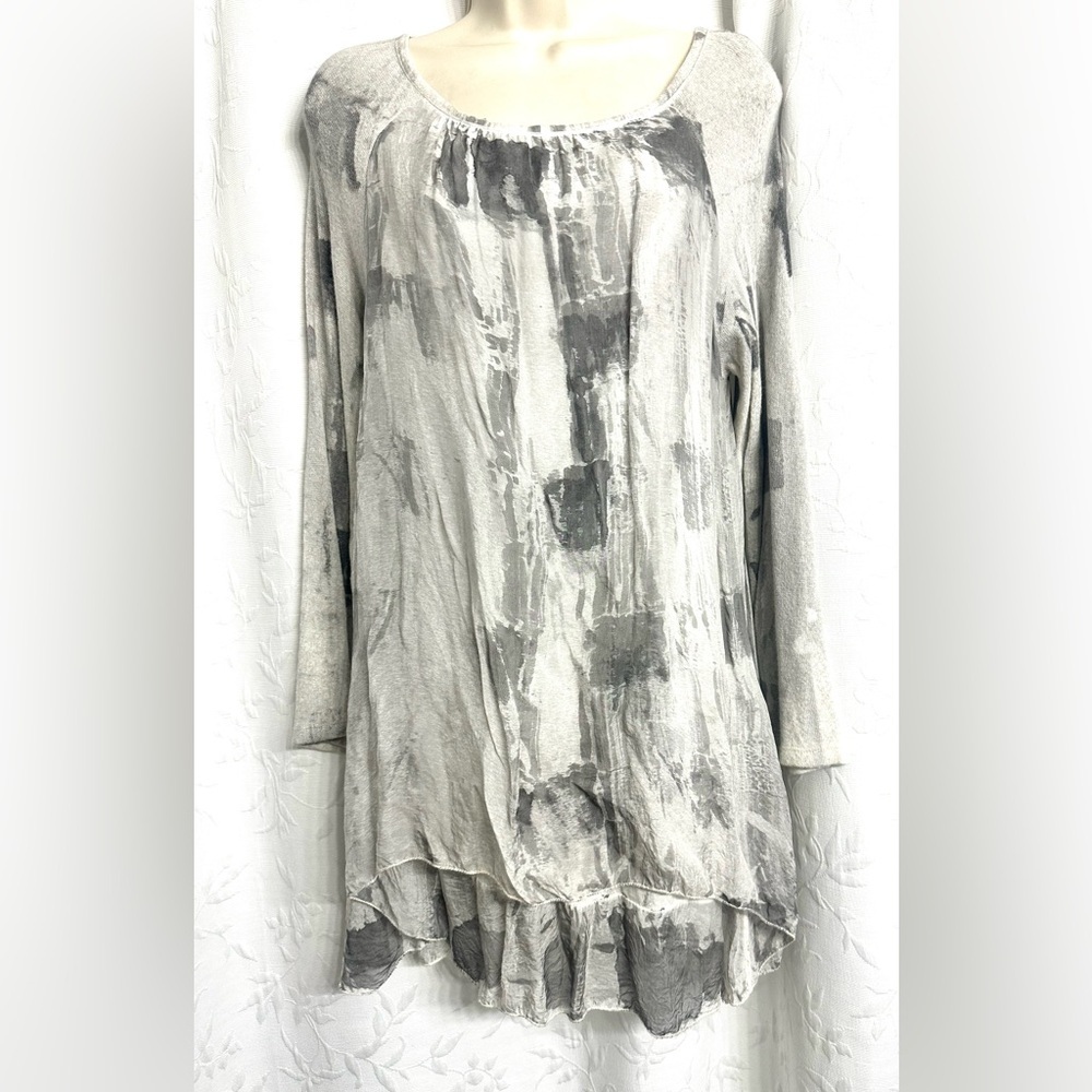 Cherishh Made in Italy Bohemian Cotton-Silk Distressed Dye Tunic Blouson Dress M